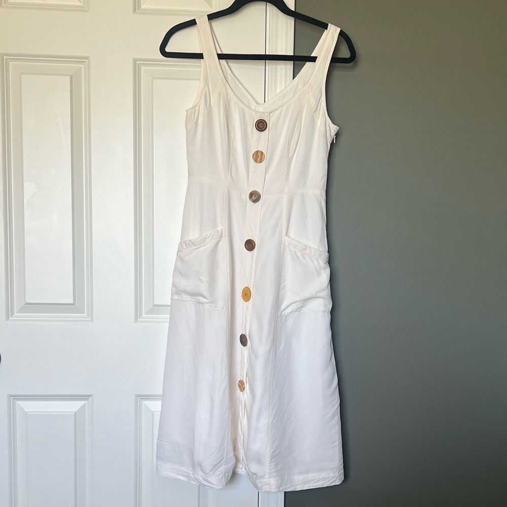 Anthropologie Antigua White Button Front Midi Dress Size 2